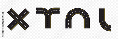 Wavy road with winding curves and horizontal path. Top view of race track and highway. Flat vector illustration isolated on white background.