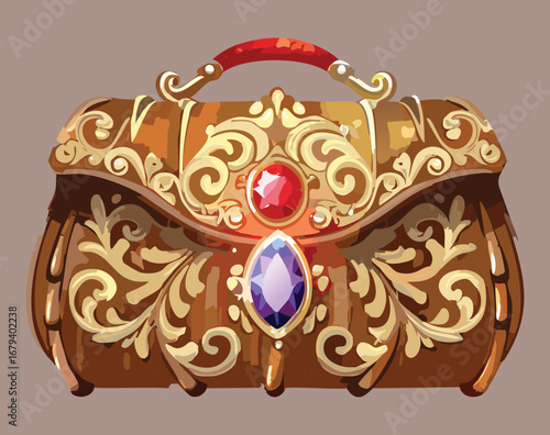 Ornate treasure chest with a glowing lock, a valuable prize for a magical puzzle Game