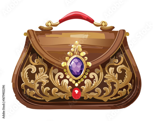 Ornate handbag with a purple crystal, a valuable item for a hidden object puzzle Game