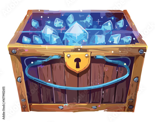 Treasure chest filled with large blue gems, a beautiful and valuable loot container for an adventure Game