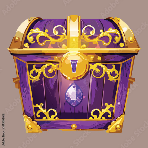 Ornate treasure chest with a central jewel, a high-value loot container for a fantasy role-playing Game
