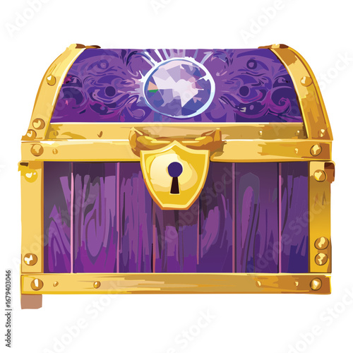 ]\treasure chest with a large lock, a magical prize container for a mobile puzzle adventure Game