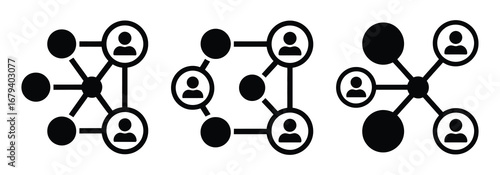 core of connection icon set. containing decentralized intelligence and network system in iconic form thin line and color style icon symbol sign for your app and web. vector illustration