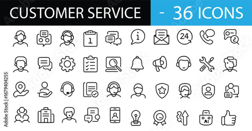 Minimalist Customer Satisfaction Icon Set – 30 Line Art Symbols for Feedback, Ratings, Reviews, Support, Emotions, and User Experience – Scalable Vector Pack for Commercial Use