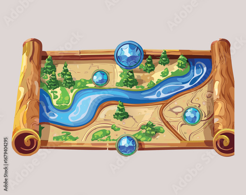  Map scroll with a dotted path, a clear objective guide for a linear story-based role-playing Game
