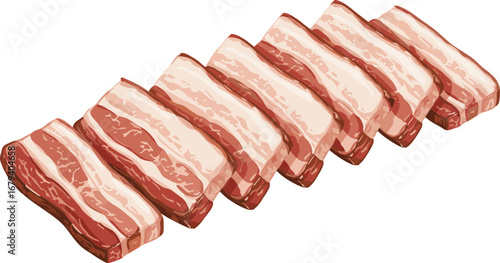 Roasted Bacon Block Slice Vector Illustration, Transparent Background Icon
