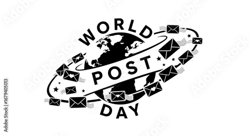 Vector art of world post day logo with envelopes and planet earth