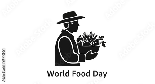 Vector art of world food day farmer with basket of produce