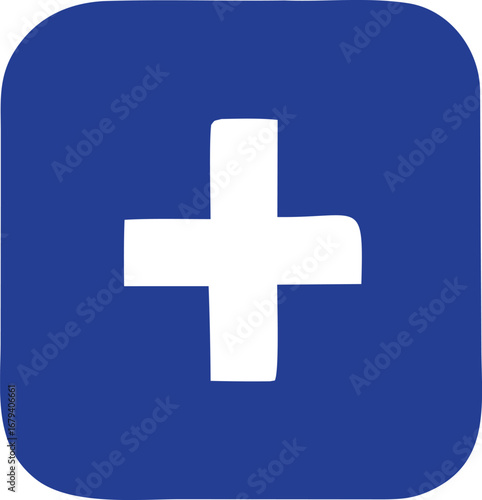 Simple white plus symbol centered on a vibrant blue square with rounded corners ideal for digital interfaces and graphic design projects