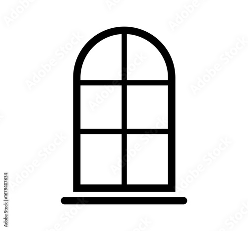 Simple arched window icon with six panes and a sill representing architectural elements and home design