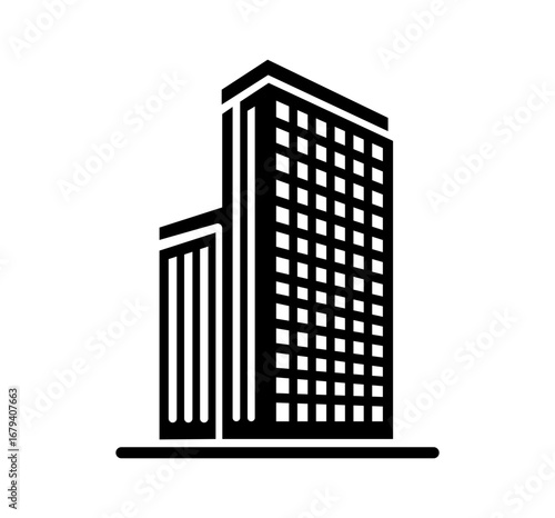Modern architectural skyscraper building with multiple floors and windows, representing corporate business and city development