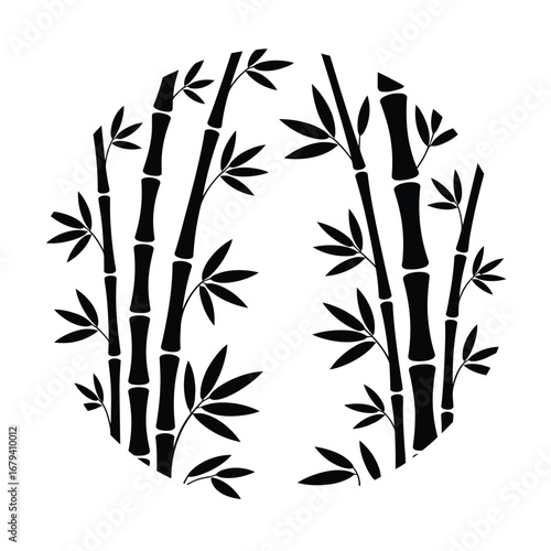 Circular design of black bamboo stalks and leaves
