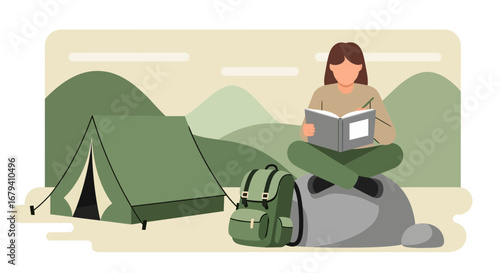 Outdoor Adventure: Reading Amidst Nature, Camping, Journey, Tranquility, and Nature's Embrace