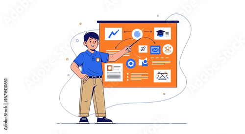 Presentation Of Data And Information With Teacher Pointing At The Screen