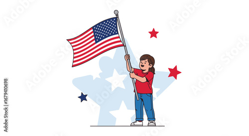 Patriotic Child Holding American Flag, Demonstrating Pride and Celebrating The Nation
