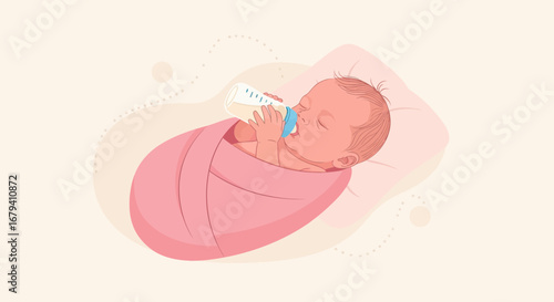 Peaceful Infant Feeding With A Bottle in a Soft, Cozy Swaddle Blanket