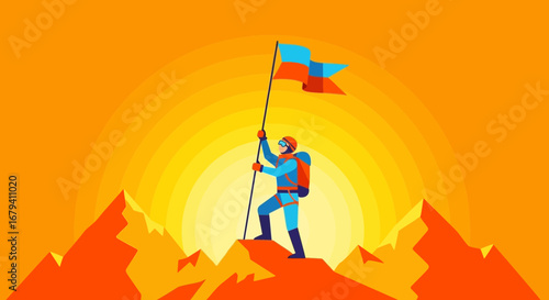 Reaching For Success, Climbing Mountains, Triumph Over Adversity, Achieving Goals Illustration