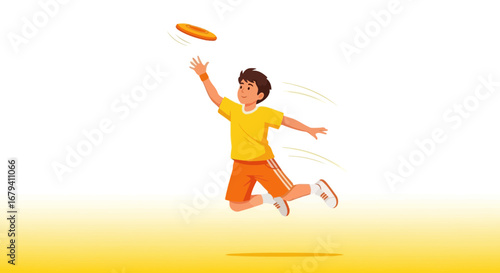 Reaching High: A Sporty Youngster Enjoying Outdoor Activities with Playful Disc
