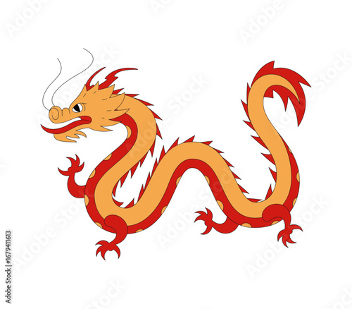 Wallpaper Mural Stylized orange and red Chinese dragon with black outlines depicted in a playful, serpentine pose against a transparent background Torontodigital.ca