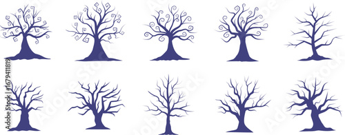 Spooky Trees Silhouette Collection. Halloween Vector Set