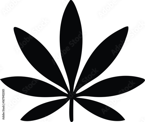 Bold black silhouette of a cannabis leaf simple graphic symbol representing marijuana and hemp natural plant leaf design