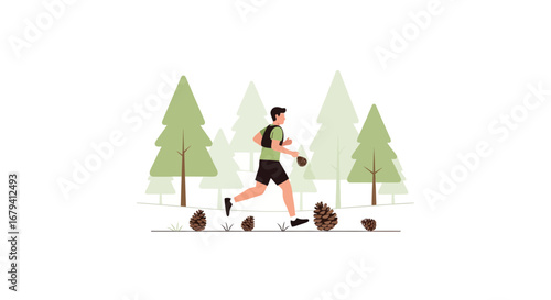 Runner Amidst Forest and Pine Cones: An Illustration of Endurance and Nature