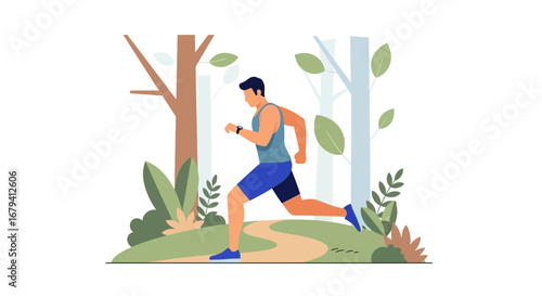 Runner Embracing Fitness in Natural Environment, Depicting Health and Wellness Goals Achieved