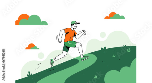 Runner Energetically Ascending a Hill, Embracing Physical Activity, and Achieving Goals