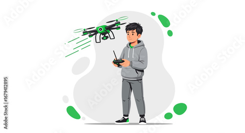 Person Piloting Drone: Capturing Aerial Views and Controlling Modern Technological Devices Scene