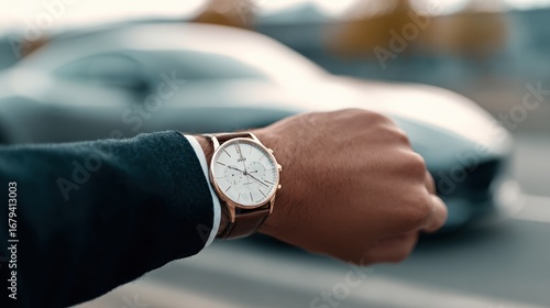 Stylish Men's Accessory Watch and Steering Wheel