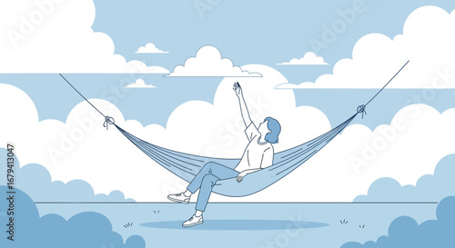 Person relaxing in a hammock under a cloudy sky enjoying nature and calm moments