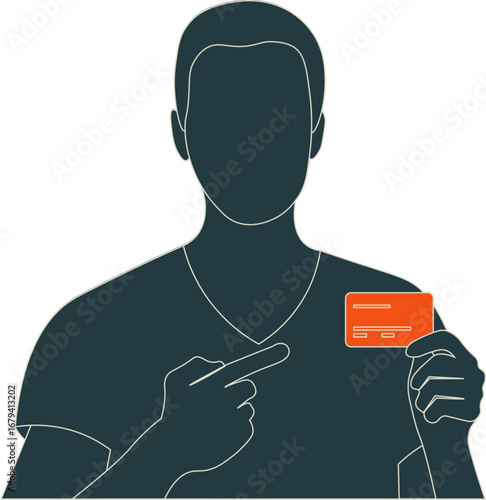 silueta de persona mostrando una tarjeta de débito o tarjeta de crédito, usar tarjetas, fondo transparente	