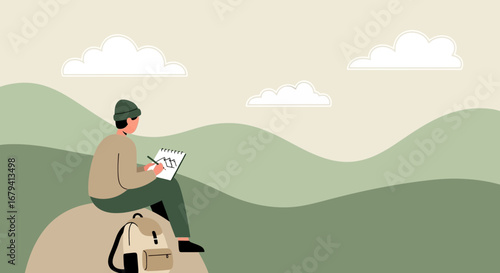 Person Sketching Mountains While Enjoying The Outdoors And Contemplating Nature