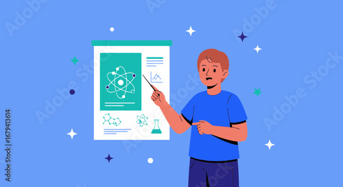 Scientific Presentation: A Teacher Explaining Science Concepts with Visual Aids and Graphics