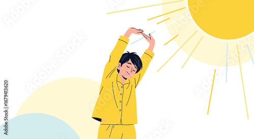 Person Stretching Under Sunshine Depicting a Sense of Comfort and Energy in the Morning