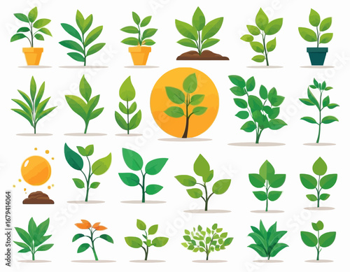 Vector collection of plant icons. Plant symbols that may be needed to create a flyer design