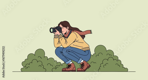 Photographer Capturing Moment In Nature With Enthusiasm and Joyful Expression