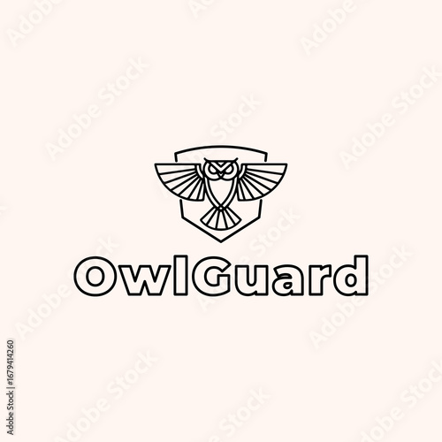 flat black owl hold shield with key hole logo icon vector template