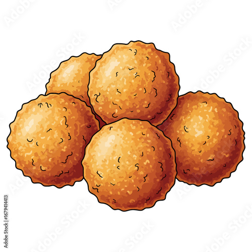 Golden-Brown Hushpuppies: A Delicious Deep-Fried Cornbread Snack Vector Illustration