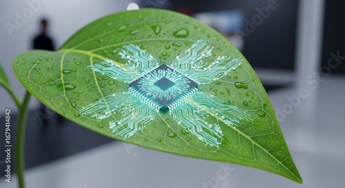 Fusion of Circuit Board and Green Leaf Representing Smart Ecology