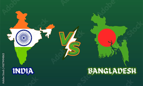 India v/s versus Bangladesh cricket match player, batsman, bowler, wicketkeeper, fielder silhouette vector illustration of a cricket match in cricket sport and cricket game vector editable file.	