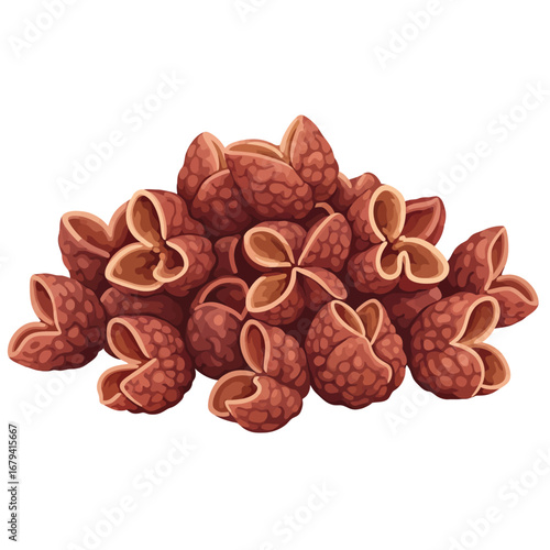 Vibrant illustration of Sichuan peppercorns, a traditional Chinese spice known for its unique citrus notes and numbing sensation, in a pile of dried pods