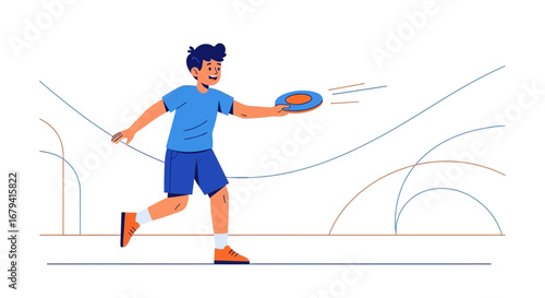 Playful Person Launching Disc, Artistic Render Demonstrating Energetic Outdoor Activities, Cheerful