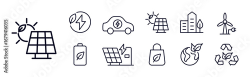 Ecology outline icon set, modern vector pack of renewable energy and sustainability