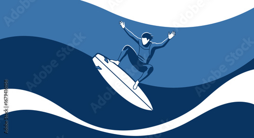Oceanic Sport: Surfer Glides Across Waves, Embracing Aquatic Thrills With Grace
