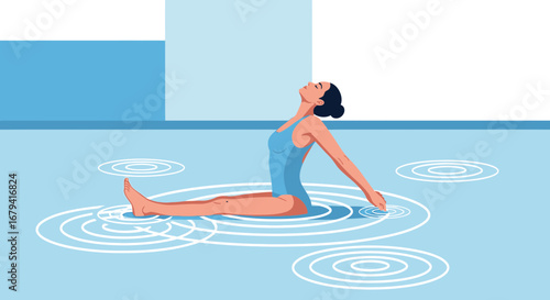 Serene Wellness in Tranquil Waters: A Woman's Gentle Pose of Contemplation
