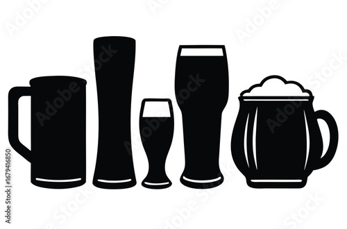 Collection of diverse beer mugs and glasses silhouettes