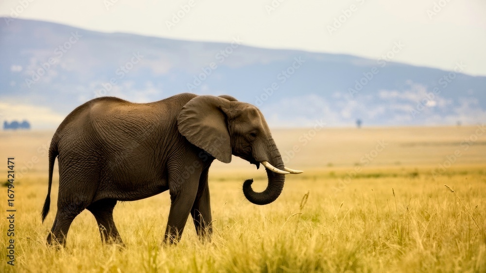 Obraz premium Elephant Grassland Foraging Scene Map