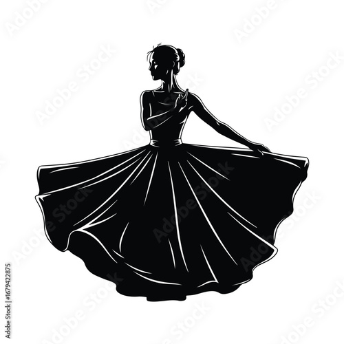 Black silhouette of a woman in a flowing dress with her hair in a bun female
