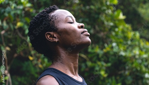 Peaceful Woman Breathing in Nature Finding Serenity and Well-being Outdoors